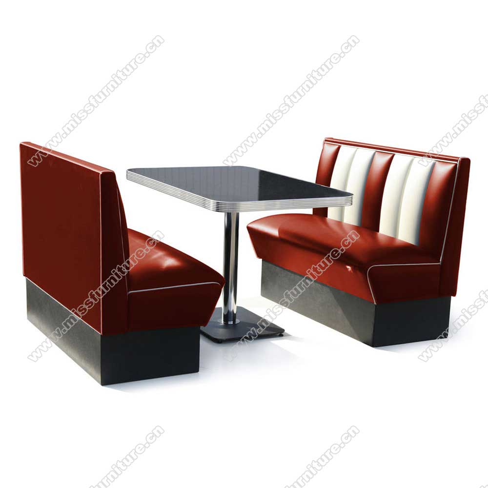 Beautiful gloss red PU leather color 1950s american diner booth seating and black diner table set furniture,American 1950s retro diner booth seating and table set M-8104