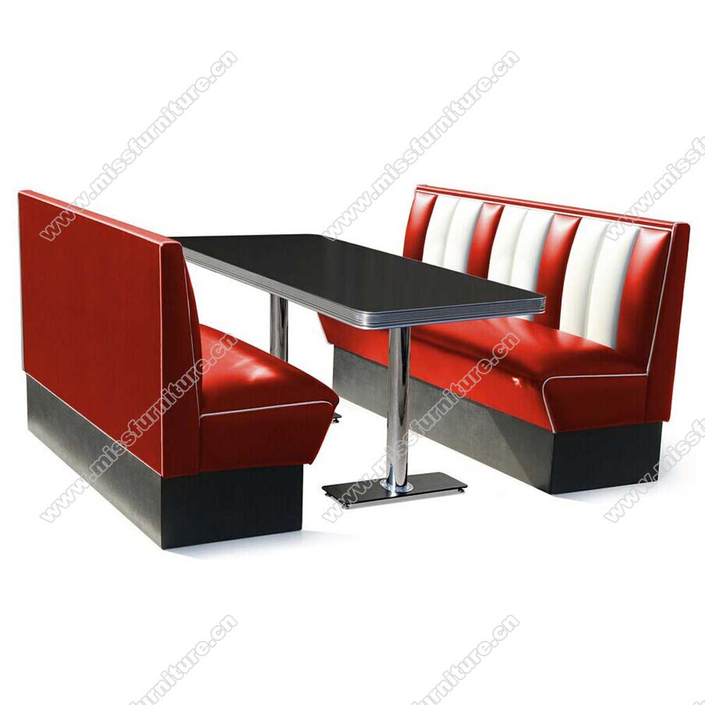 Wholesale 3 seats American retro diner red booth seating and black Formica table set furniture,American 1950s retro diner booth seating and table set M-8105