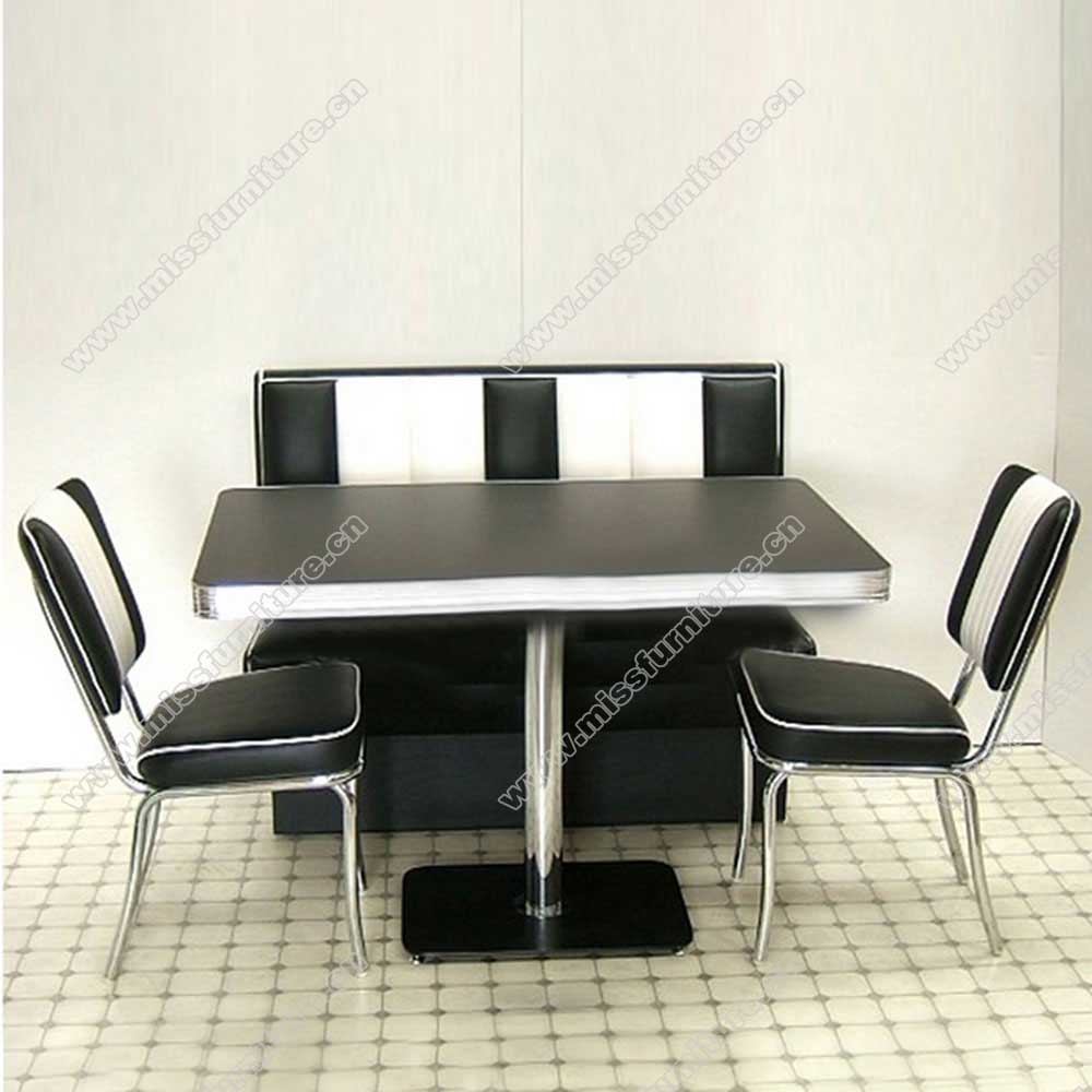 Classic American restaurant fifties style black color retro diner booth seating and diner chairs diner table set furniture,American 1950s retro diner booth seating and table set M-8109