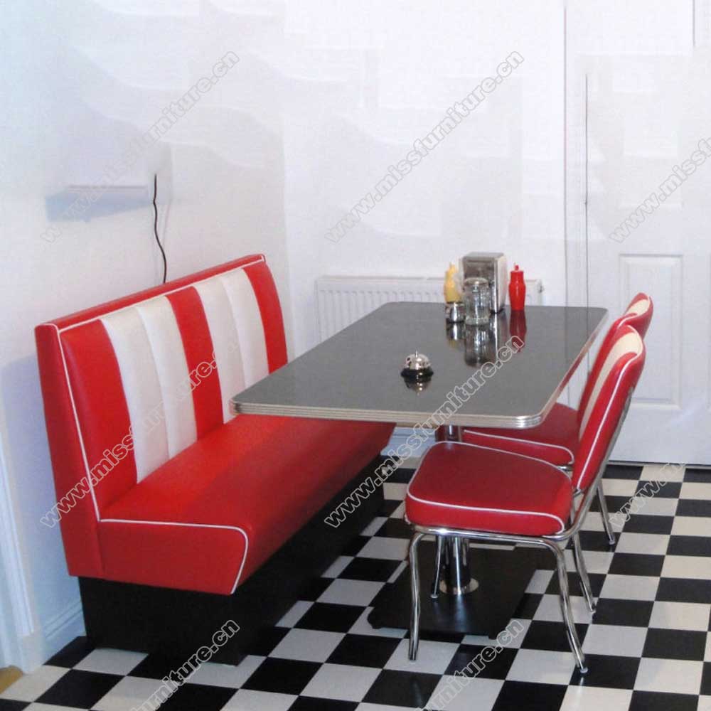 Beautiful red and white booth seating set furniture, midcentury retro diner Bel Air booth seating and Chrome diner chair table set,American 1950s retro diner booth seating and table set M-8110