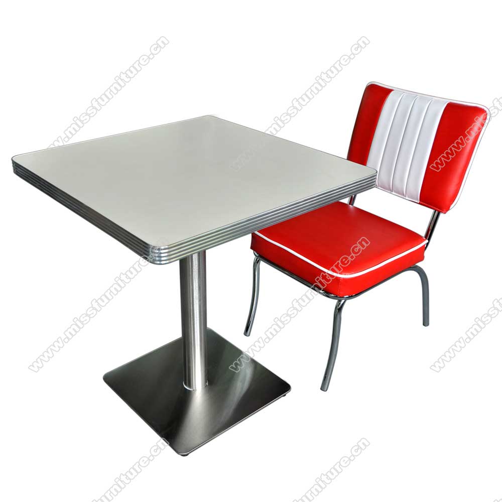 Wholesale red and white 4 channels stripe 1950s american diner chairs and formice retro diner table set furniture, American 1950s retro diner chairs and table set M-8181