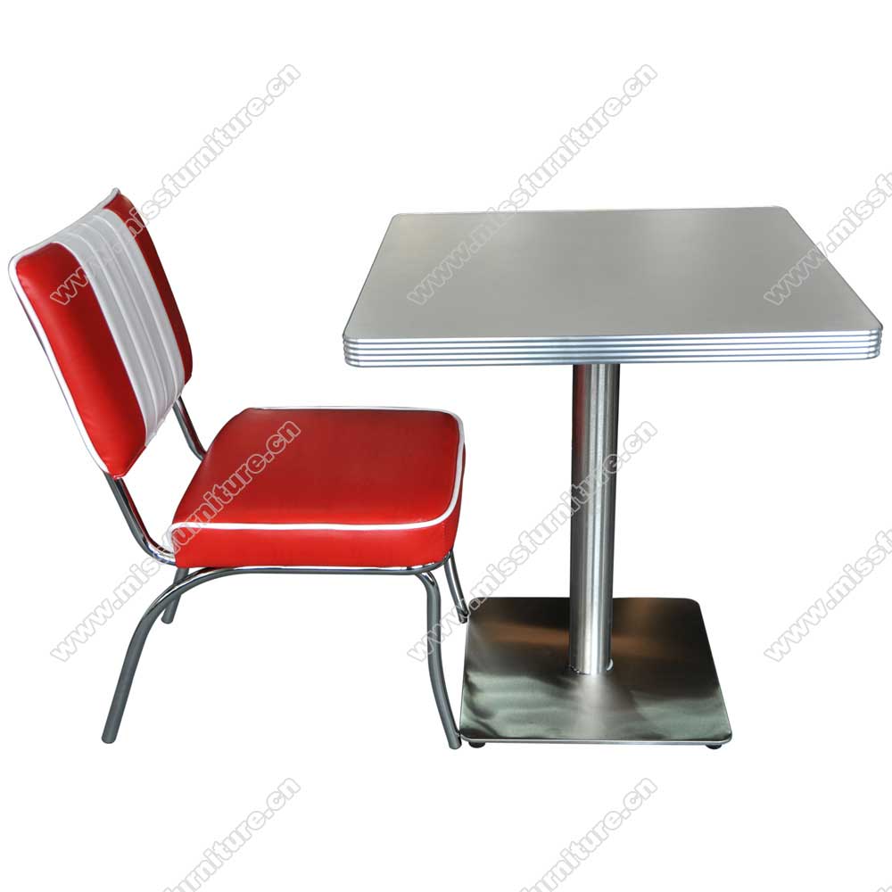 Wholesale red and white 4 channels stripe 1950s american diner chairs and formice retro diner table set furniture, American 1950s retro diner chairs and table set M-8181