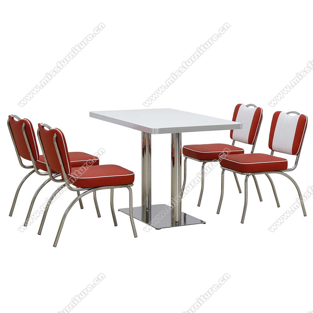 High quality rubby 5 channels with handle American chrome diner chairs with white formica diner table set furniture, American 1950s retro diner chairs and table set M-8193