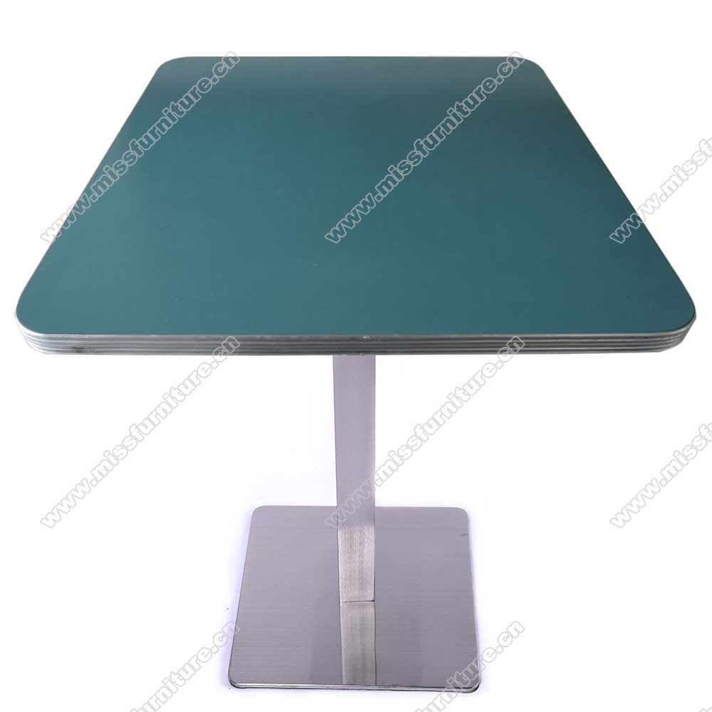 wholesale turquoise Formica laminate color square table top with 201# stainless steel table legs american 1950s diner table for sale,American 1950s style retro diner table furniture M-8203