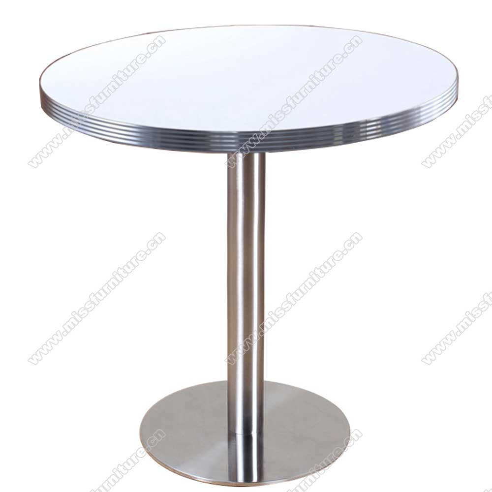 Hotsale round Formica laminate white color table top for 2 seater with 304 stainless steel round table legs retro dining room table,American 1950s style retro diner table furniture M-82041