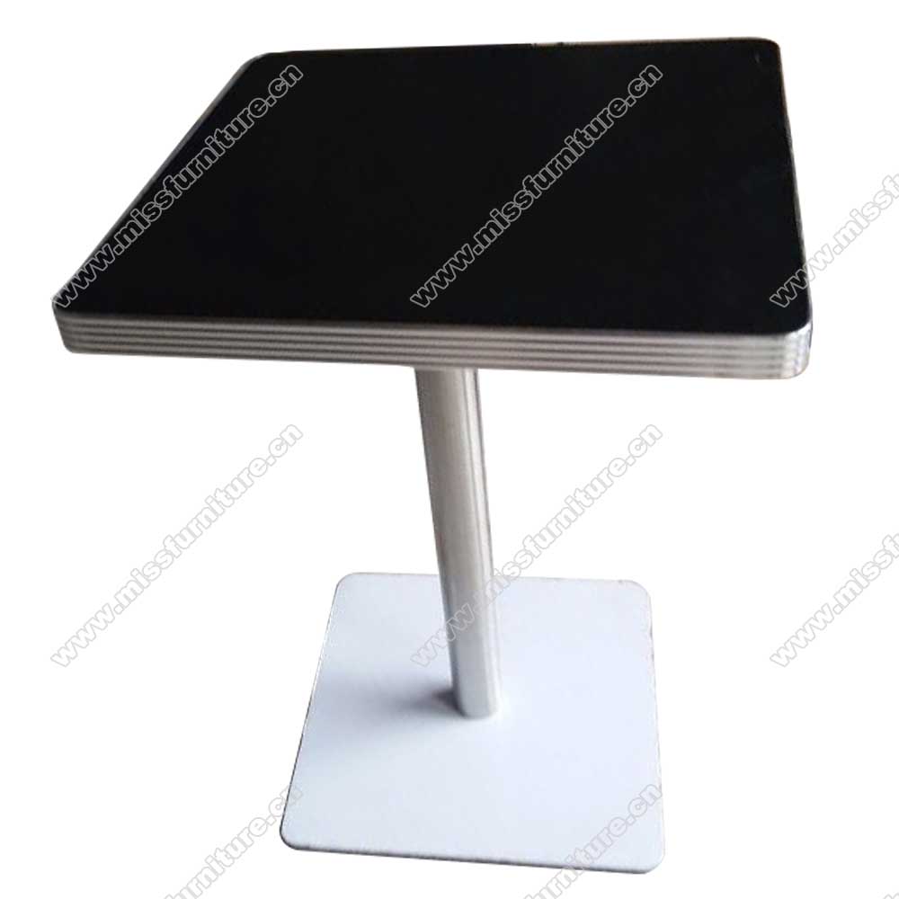 Durale square black color Formica veneer with aluminium edge table top with white painting square iron table legs american retro restaurant table,American 1950s style retro diner table furniture M-8205