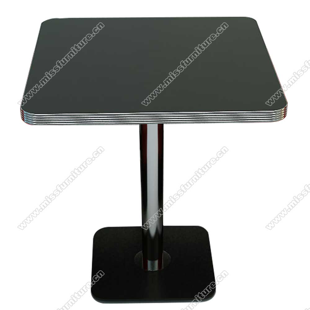 Popular 4 seater square black color formica laminate with aluminium edge table top with black iron table legs american retro kitchen table,American 1950s style retro diner table furniture M-8207