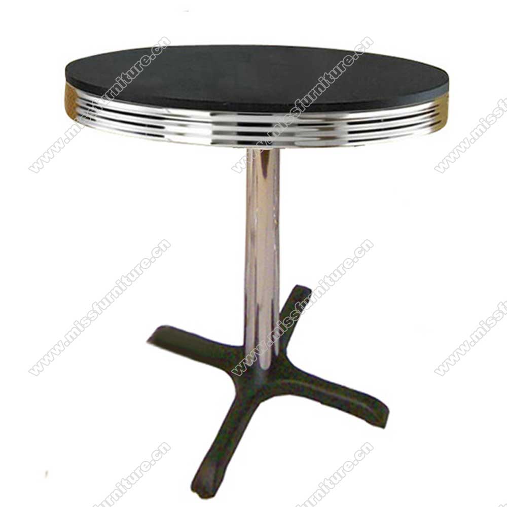 Wholesale round black colro formica laminate table top with black color iron cross table base american retro 1950's diner table for sale,American 1950s style retro diner table furniture M-8211