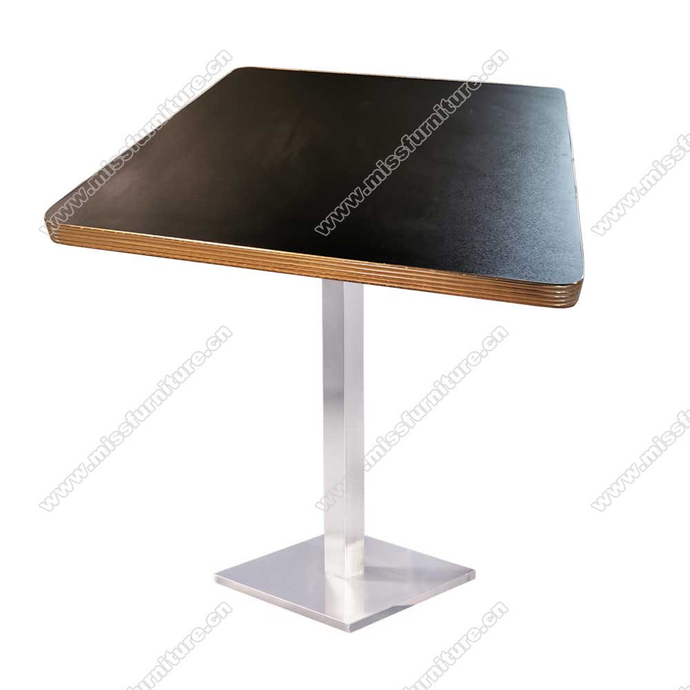 Popular square black color formica veneer with glossy aluminium edge and square steel table legs 50s american club retro table for sale,American 1950s style retro diner table furniture M-8212