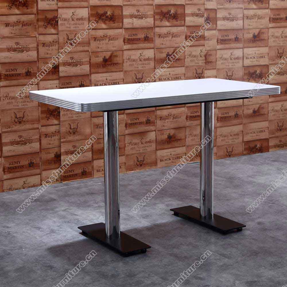 High quality ice white color formican veneer rectangle table top with 2 pieces long stripe black color table legs midcentury american bar table,American 1950s style retro diner table furniture M-8216