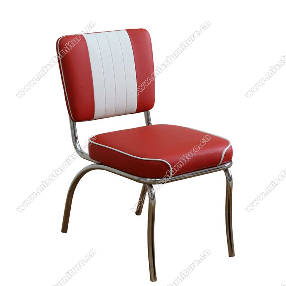 High quality red and white PU leather 1950s style american chrome diner chairs, smooth with piping steel/chrome 50s retro diner chair,American 1950s style retro diner chairs furniture M-8302