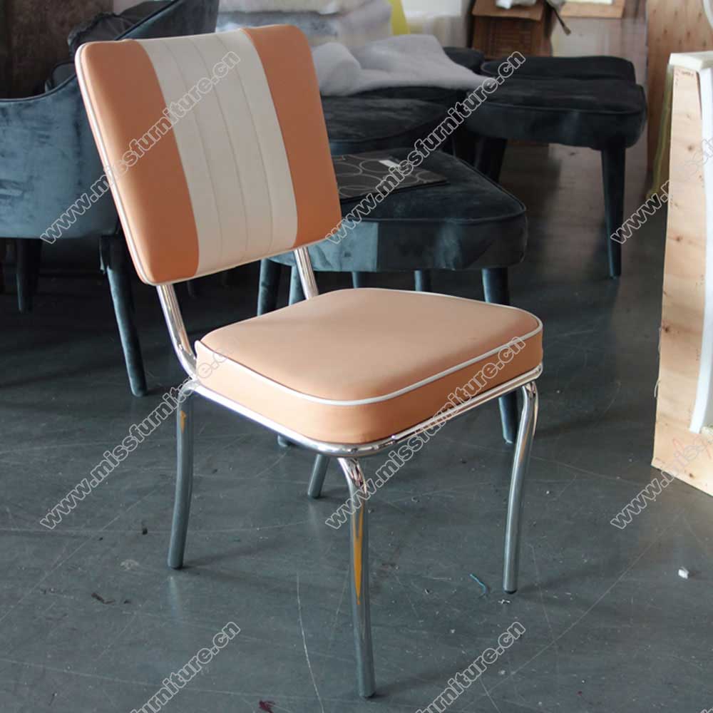 Customize little orange leather midcentury style american diner chairs, colorful leather with piping stainless steel retro 1950s diner chair,American 1950s style retro diner chair furniture M-8303