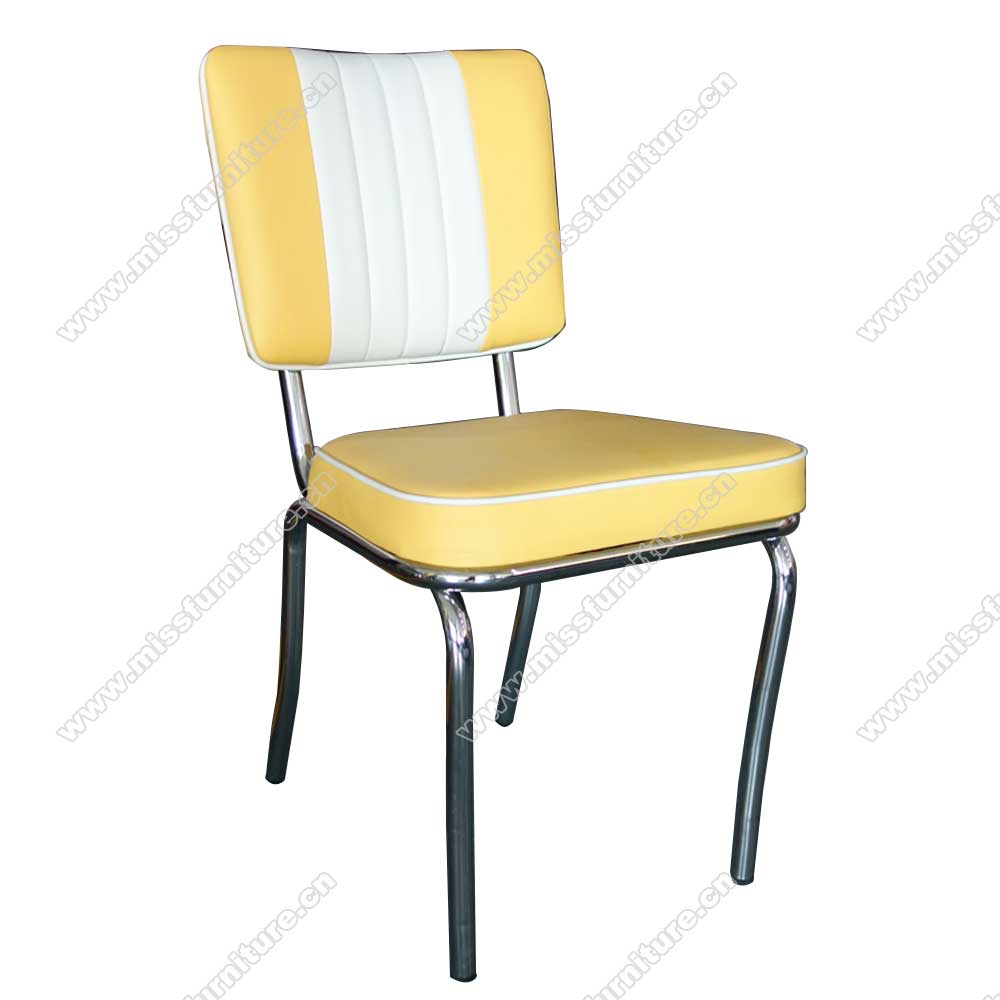 Wholesale yellow and white color leather mid-century retro american diner chairs,yellow leather piping american chrome retro diner chairs,American 1950s style retro diner chaire furniture M-8304