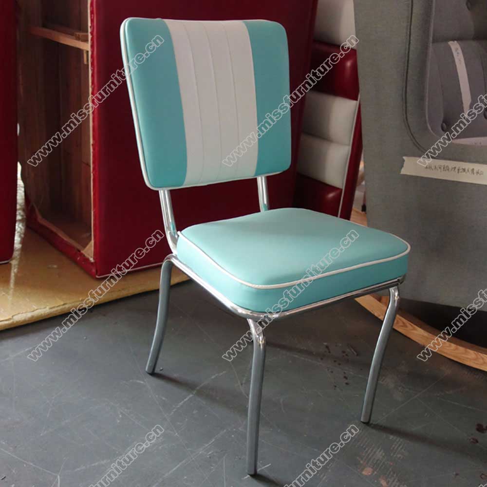 Restaurant stainless steel frame smooth with piping turquoise retro 50s diner chairs, turquoise leather retro restaurant chrome diner chair,American 1950s style retro diner chairs furniture M-8306