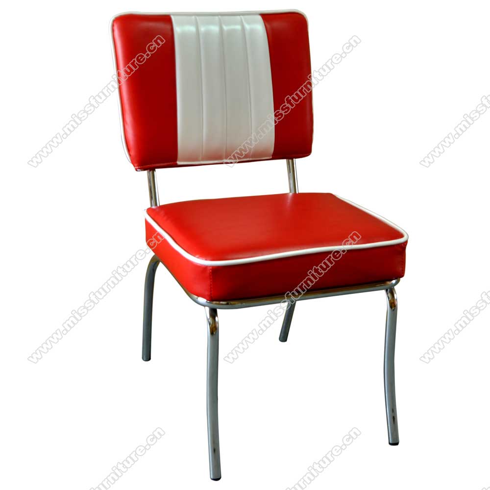 Simple red and white stripe 1950s style american retro dinette chairs, stainless steel frame with red leather american retro diner chairs,American 1950s style retro diner chair furniture M-8308