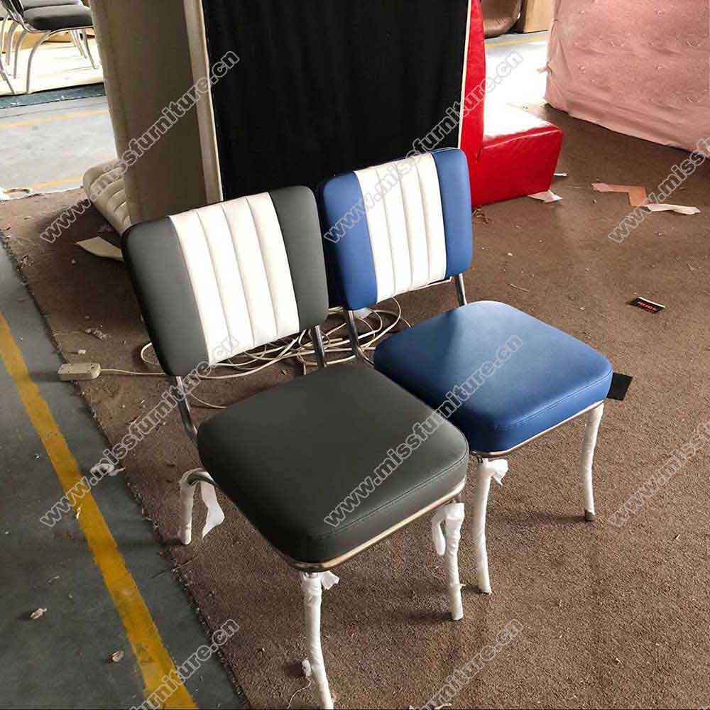 Customize blue/black leather chrome diner chairs, simple seater blue/black with white american 50s diner chrome chairs for sale,American 1950s style retro diner chair furniture M-8309