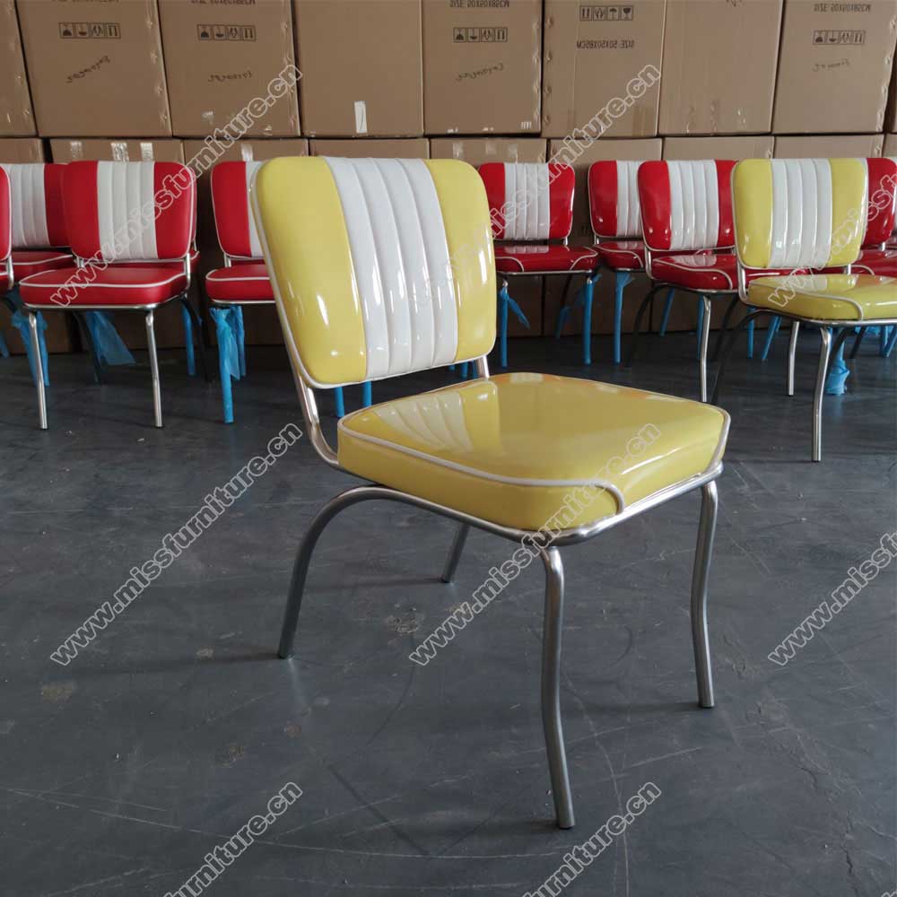 Customize red and white glossy PU leather stripe back with white piping piamerican 1950s style diner chairs gallery