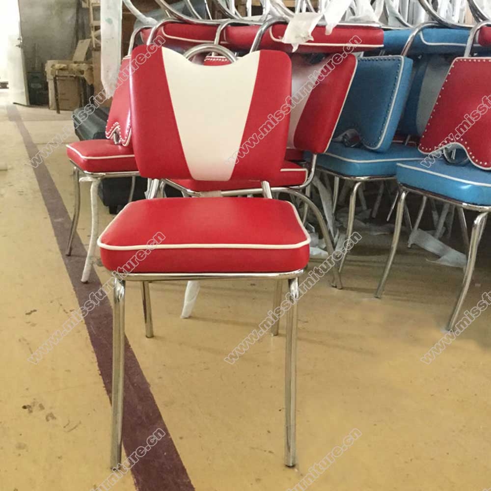 Customize american style 50s retre restaurant smooth with piping blue leather V back with handle retro diner chairs gallery