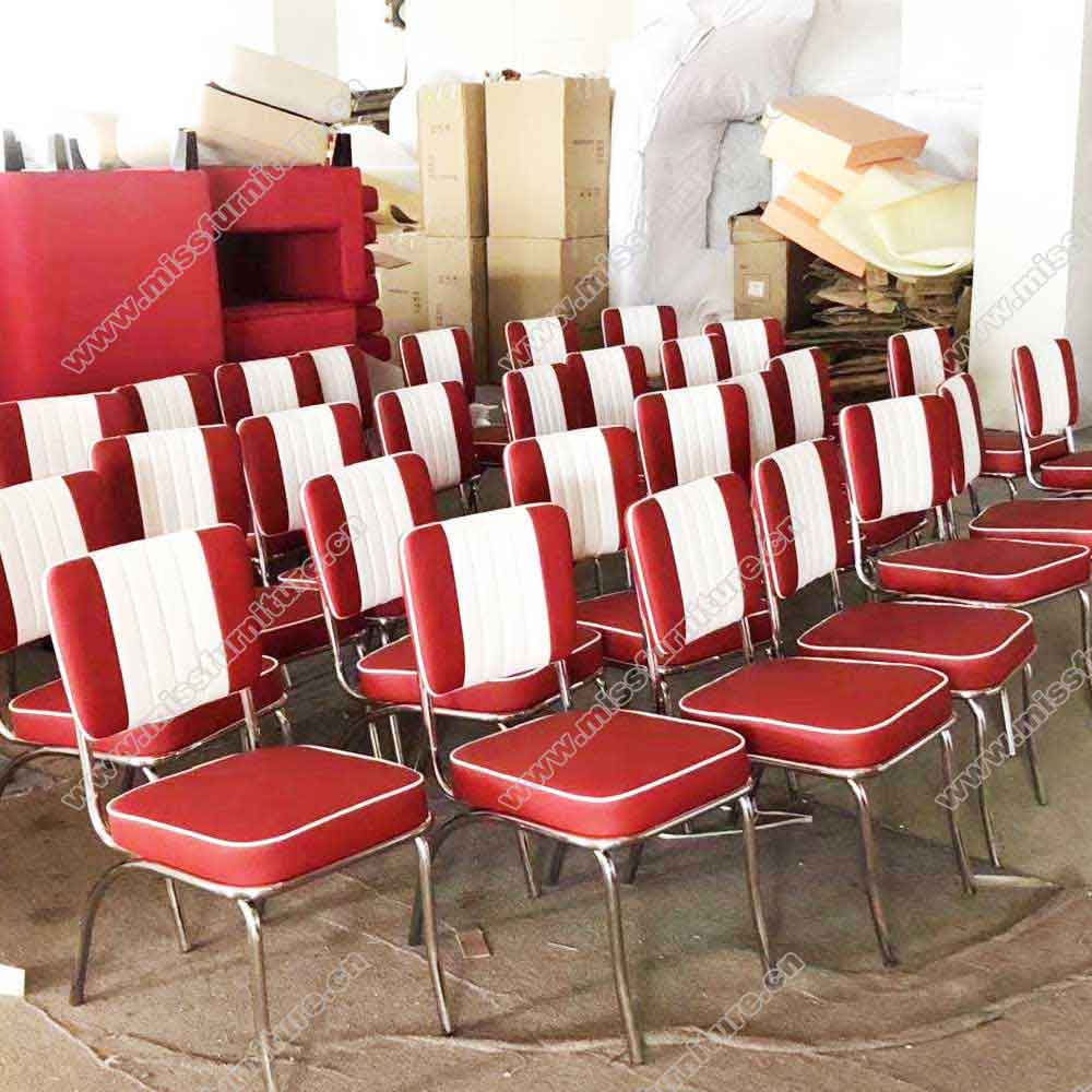 High quality stainless steel chairs frame rubby PVC leather with stripe and piping retro style 1950's diner chairs gallery