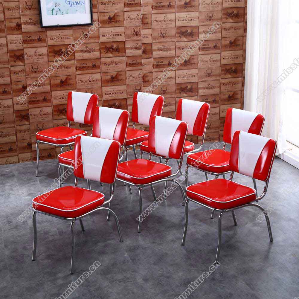 Customize 1950s retro restaurant smooth with piping gloss red and white PU leather V back american diner chairs gallery