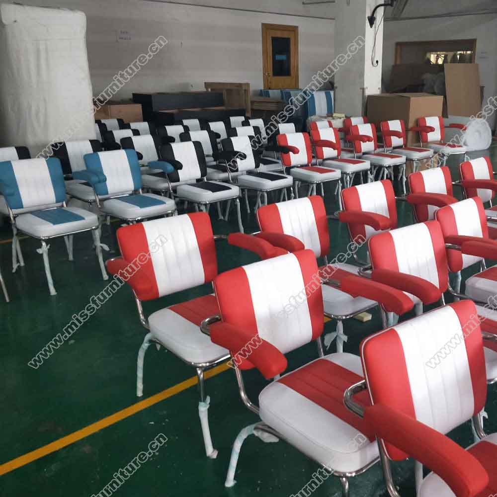 Factory customize American style red and white leather with handrest stainless steel chrome retro diner chairs gallery