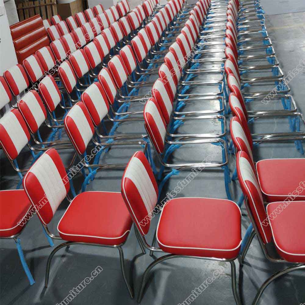 American style midcentury smooth with piping thick seater retro diner chairs, 4 channeled red and white 50s diner chairs gallery