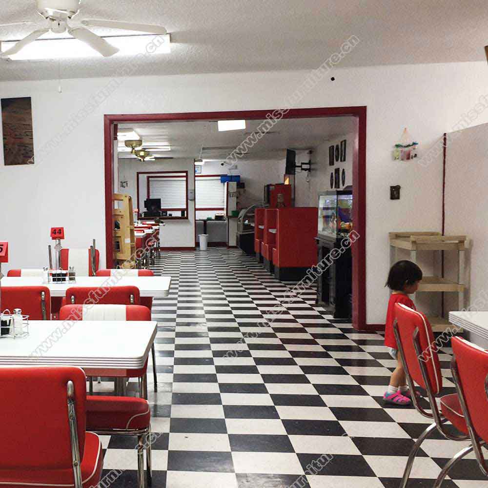 Stripe back 4 seater red and white american style 1950s retro diner chairs and rectangle retro diner table set furniture gallery