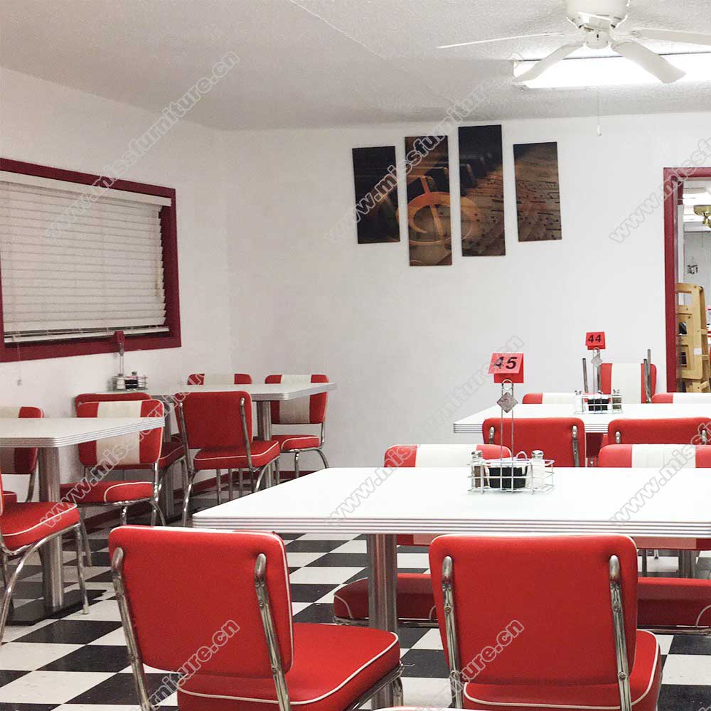 Stripe back 4 seater red and white american style 1950s retro diner chairs and rectangle retro diner table set furniture gallery