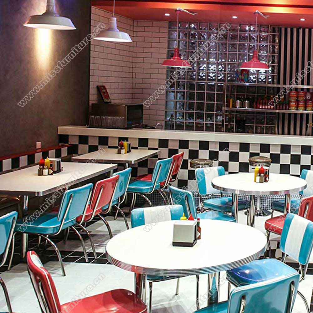 1950s style turquoise color american retro diner table and and chairs set, american diner booth seating and table set gallery