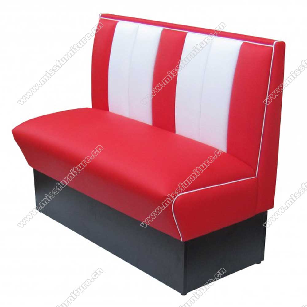 Classic red and white leather stripe back dining room american retro diner booth seating, red leather 1950s american diner booth couch,American 1950s style retro diner booth seating furniture M-8501