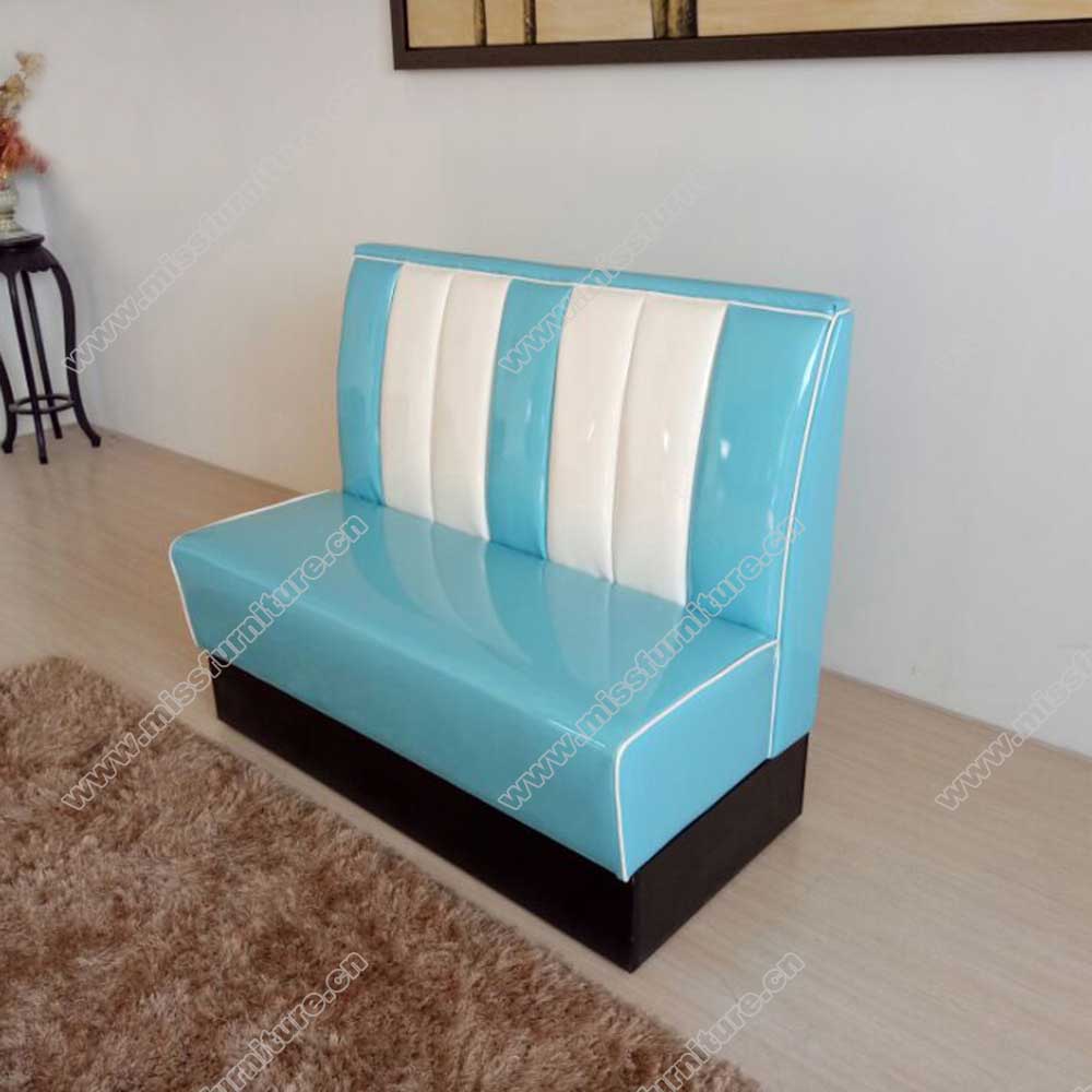 High quality turquoise color thick seating restaurant retro diner booth sofas, stripe back midcentury american restaurant retro booth sofas,American 1950s style retro diner booth seating furniture M-8502