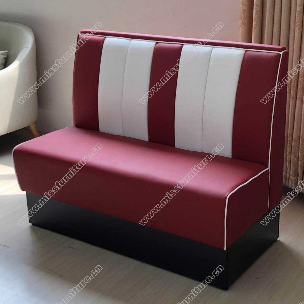 Customize rubby american Bel air diner booth sofas, 2 seater long stripe back american retro 50s dining room Bel Air diner booth sofas,American 1950s style retro diner booth seating furniture M-8504