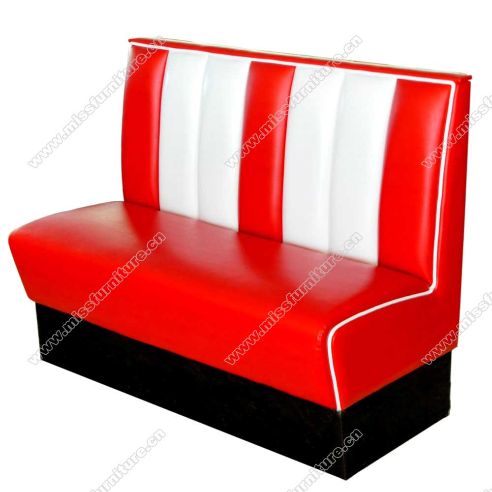 Durable red and white retro diner booth seating,2 seater red glossy leather midcentury retro american diner booth seating furniture,American 1950s style retro diner booth seating furniture M-8505