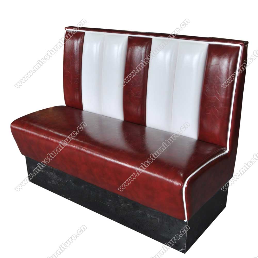 Coulorful rubby glossy leather stripe retro american diner booth couch, with piping glossy leather american dining room retro booth couch,American 1950s style retro diner booth seating furniture M-8506