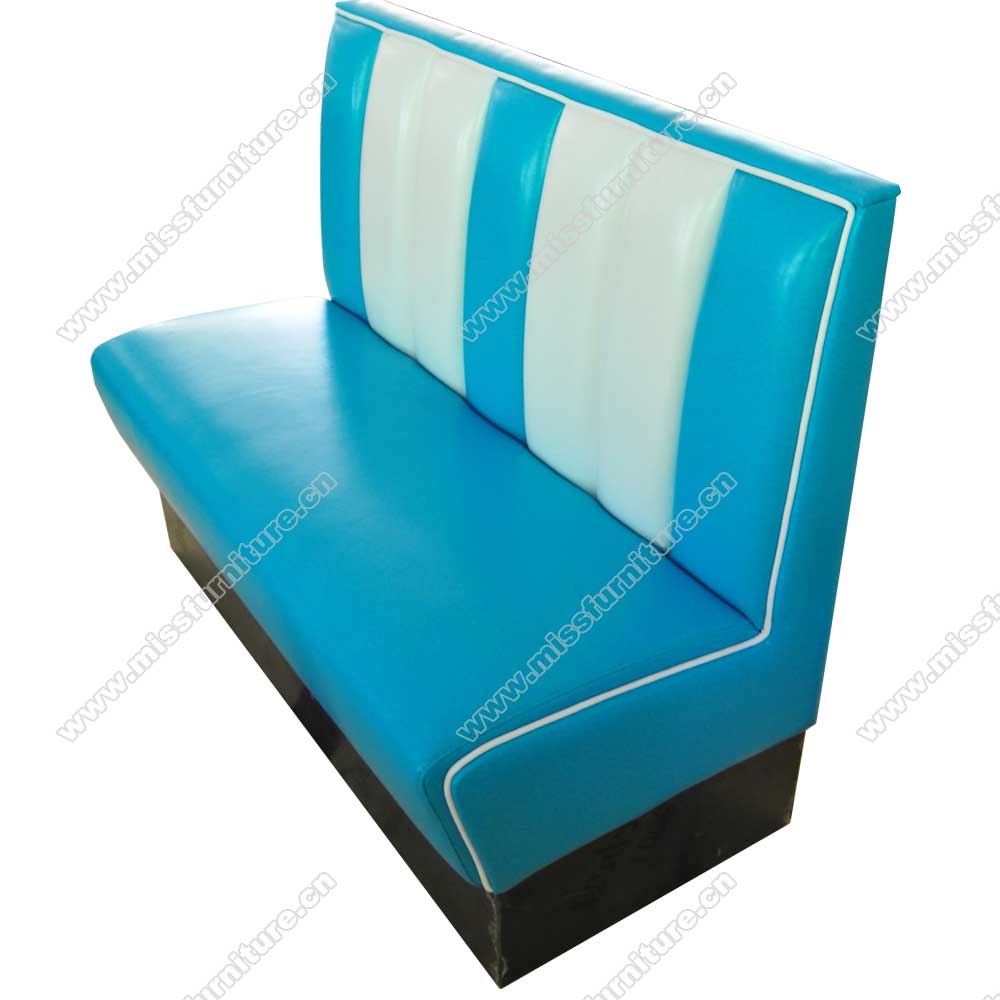 Customize glossy vinyl leather american retro kitchen booth seating, midcentury classic glossy blue 2 seating retro kitchen booth seating,American 1950s style retro diner booth seating furniture M-8508