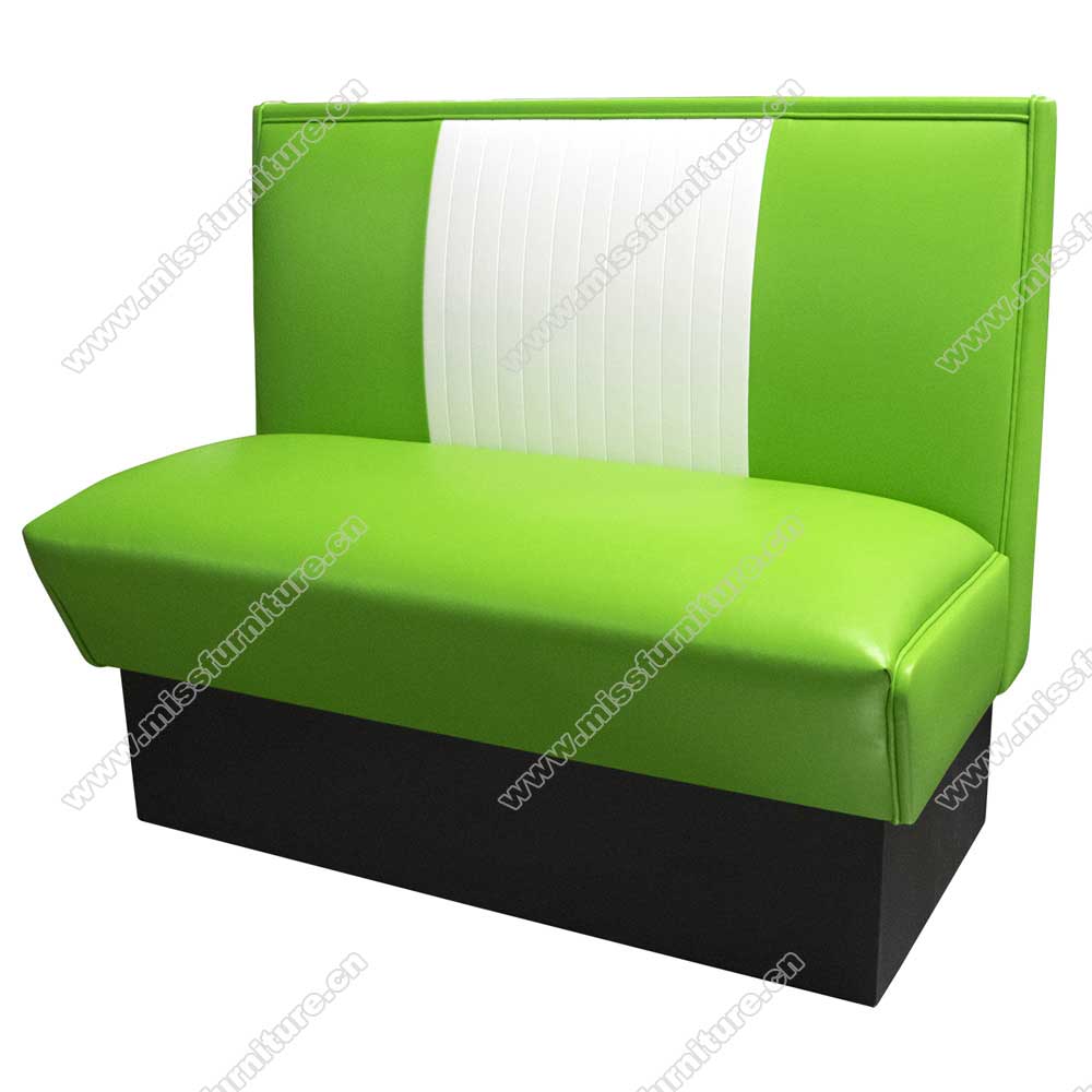 Hot sale apple green PU leather american retro dinette diner booth couch, green color stripe back 1950s american rero dinette booth couch,American 1950s style retro diner booth seating furniture M-8511