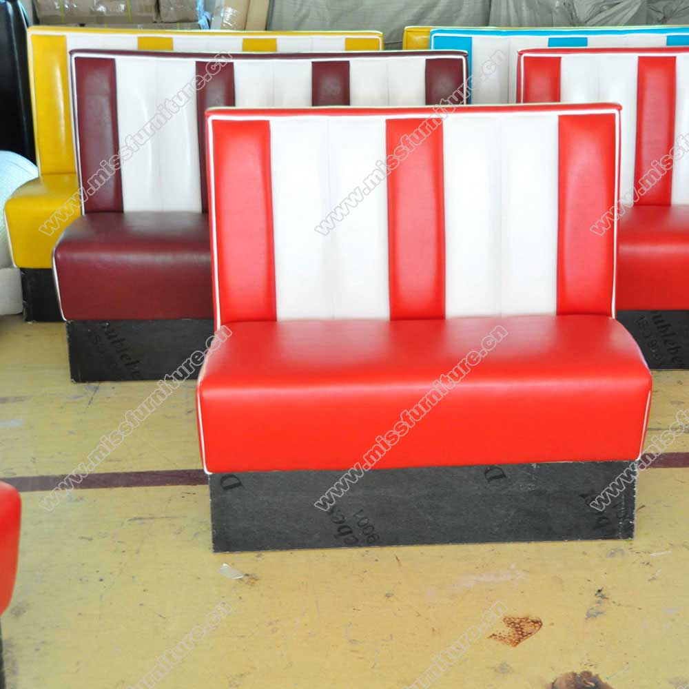 Customize colorful red/blue/yellow PU leather with stripe back 1950s retro american diner booth sofas gallery