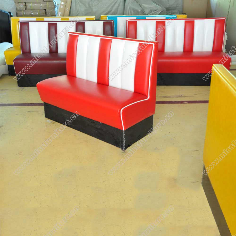 Customize colorful red/blue/yellow PU leather with stripe back 1950s retro american diner booth sofas gallery