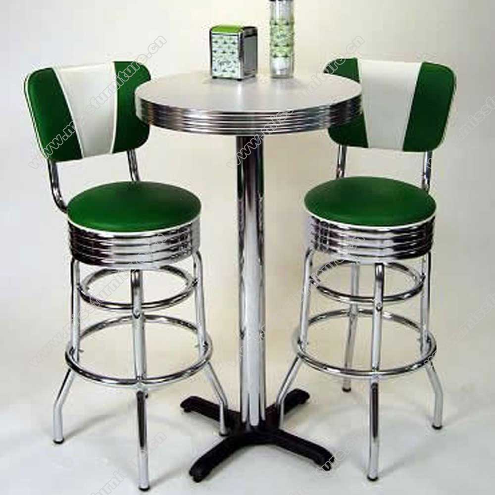 Wholesale round chrome table base with footer black color fireproof retro dining room bar table, commercial black american retro bar table,American 1950s style retro diner bar table furniture M-8707