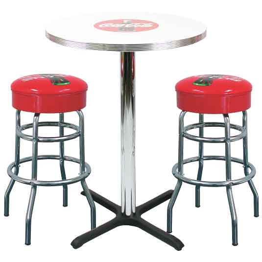 Customize cola red colour retro american dinette round bar table and bar stools set, steel frame retro dinette round barstools and bar table set, American 1950s style retro diner bar chairs and table set furniture M-8606