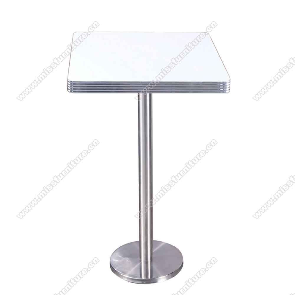 Customize square white Formica table top with steel base cafeteria 50's retro bar table,2 seater with aluminium edge square retro 50's bar table,American 1950s style retro diner bar table furniture M-8708