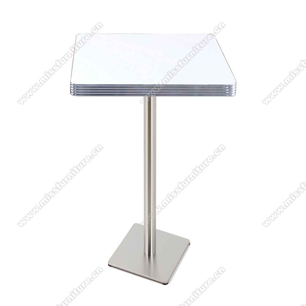 High quality square fireproof table top and stainless steel table base american 50's diner bar table,fireproof restaurant american diner bar table,American 1950s style retro diner bar table furniture M-8709