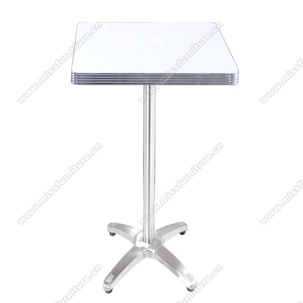 Hotsale aluminium table edge with stainless steel cross table base midcentury retro club bar table, white cross table base 50s retro bar table,American 1950s style retro diner bar table furniture M-8710