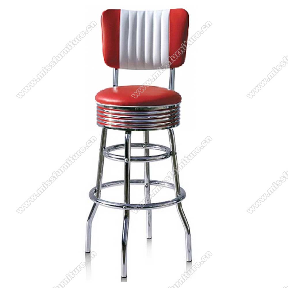 Customize red/black colour stripe back stainless steel american retro diner bar chairs, stripe back red and white leather retro diner bar stools,American 1950s style retro diner bar chairs furniture M-8801