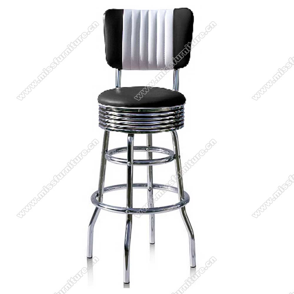 Customize red/black colour stripe back stainless steel american retro diner bar chairs, stripe back red and white leather retro diner bar stools,American 1950s style retro diner bar chairs furniture M-8801