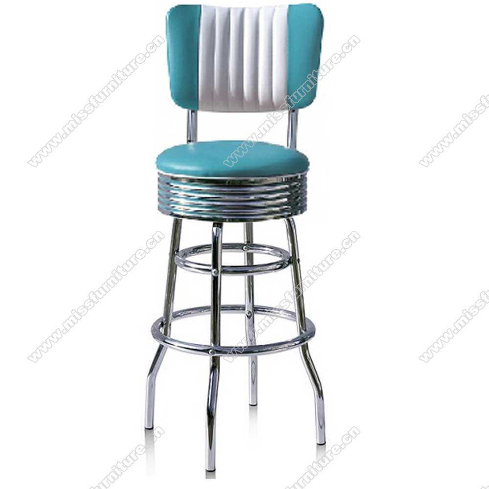 High quality turquoise/yellow 6 channeled back chrome midcentury american diner barstools, turquoise chrome 1950's american diner bar chairs American 1950s style retro diner bar chairs furniture M-8802