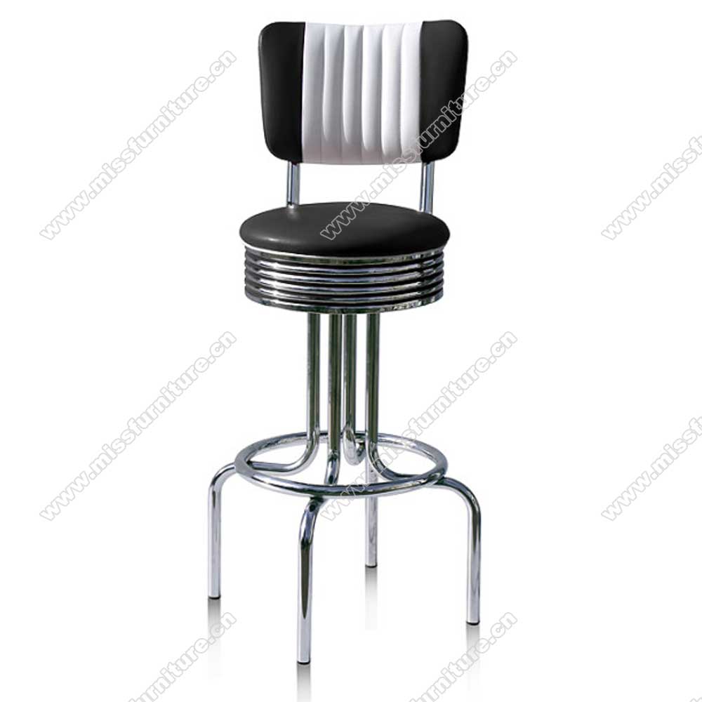 Classical black/red color vinyl #304 steel stripe back round 50s restaurant bar chairs, stainless steel thin seater restaurant american 50s bar chairs,American 1950s style retro diner bar chairs furniture M-8806