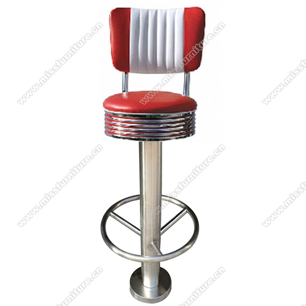 Durable red/black fixed to floor with round footer 50s american club bar stools, stripe back 75/65cm height chrome club american 50s barstols,American 1950s style retro diner bar chairs furniture M-8808