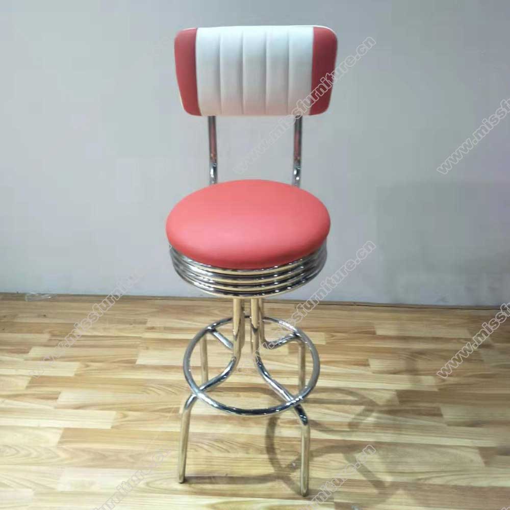 High quality vintage design short back PVC leather retro club #201 steel bar chairs, 65/75cm seater stainless steel commercial retro 50s club bar chair,American 1950s style retro diner bar chairs furniture M-8810