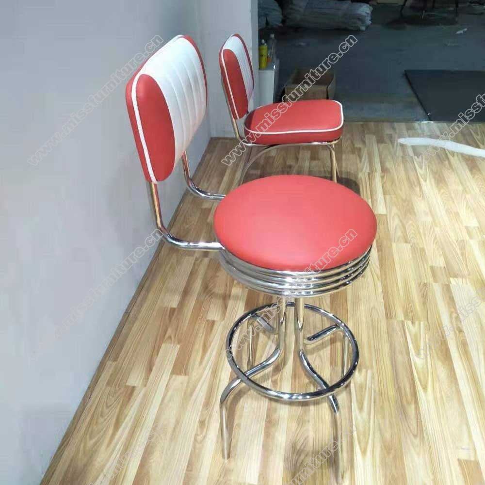 High quality vintage design short back PVC leather retro club #201 steel bar chairs, 65/75cm seater stainless steel commercial retro 50s club bar chair,American 1950s style retro diner bar chairs furniture M-8810